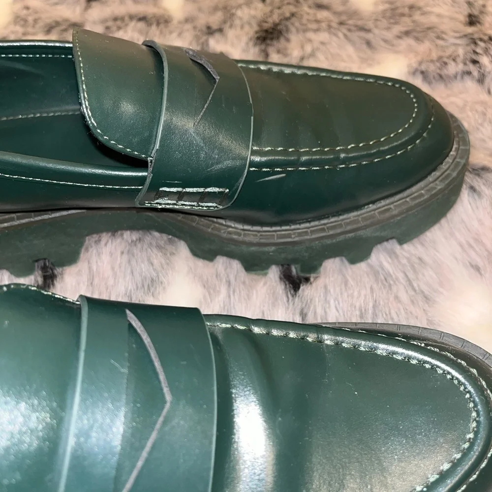 ZARA loafers shoes platform dark green in size 37